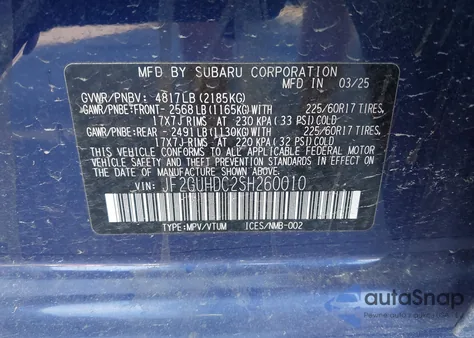 2025 Subaru Crosstrek Premium from USA, damaged, VIN JF2GUHDC2SH260010